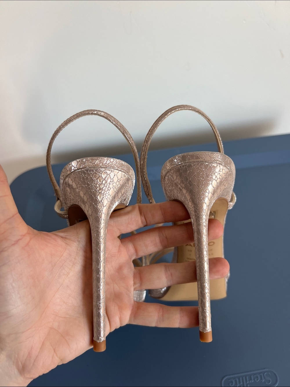 Aldo resurge shimmer stiletto open toe sandals heels strappy mock snake design 7 - Picture 7 of 10